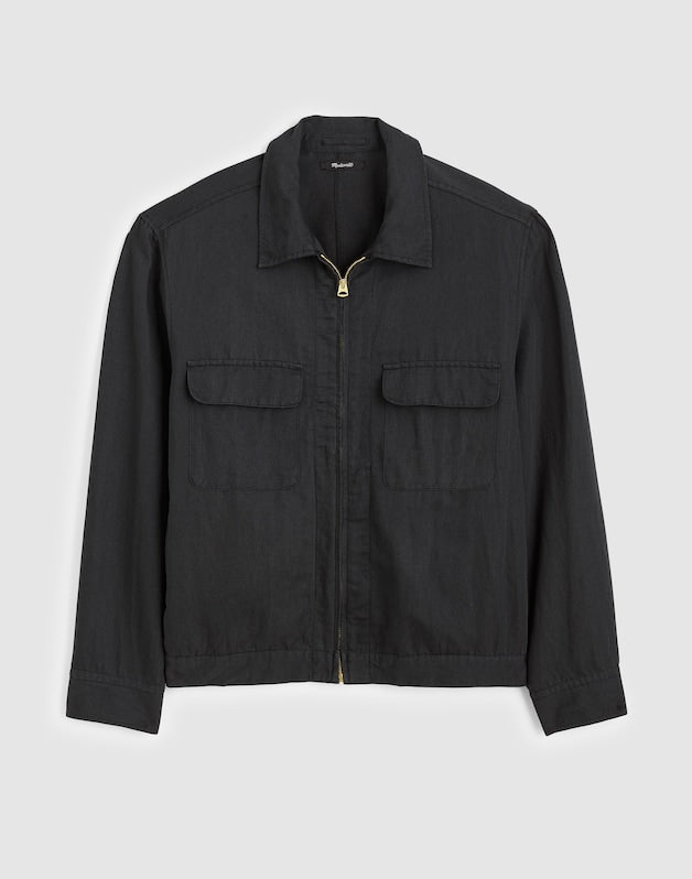 Zip-Front Jacket in Meridian Linen Blend BLACK