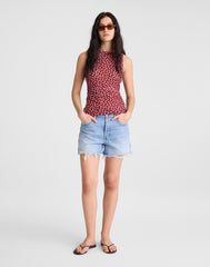 Cinched Double-Layered Mesh Top RED CURRANT