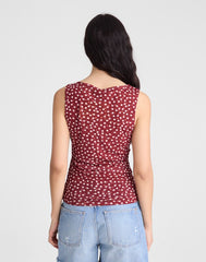 Cinched Double-Layered Mesh Top RED CURRANT