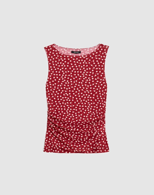 Cinched Double-Layered Mesh Top RED CURRANT