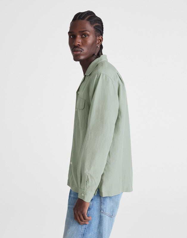 The Long-Sleeve Camp Shirt in Archive Linen Blend FROSTED CEMENT