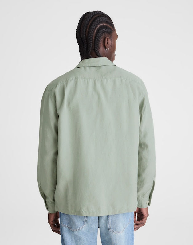 The Long-Sleeve Camp Shirt in Archive Linen Blend FROSTED CEMENT