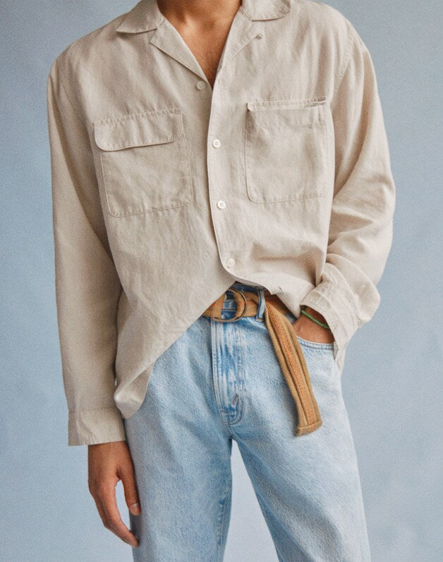 The Long-Sleeve Camp Shirt in Archive Linen Blend FORM GREY