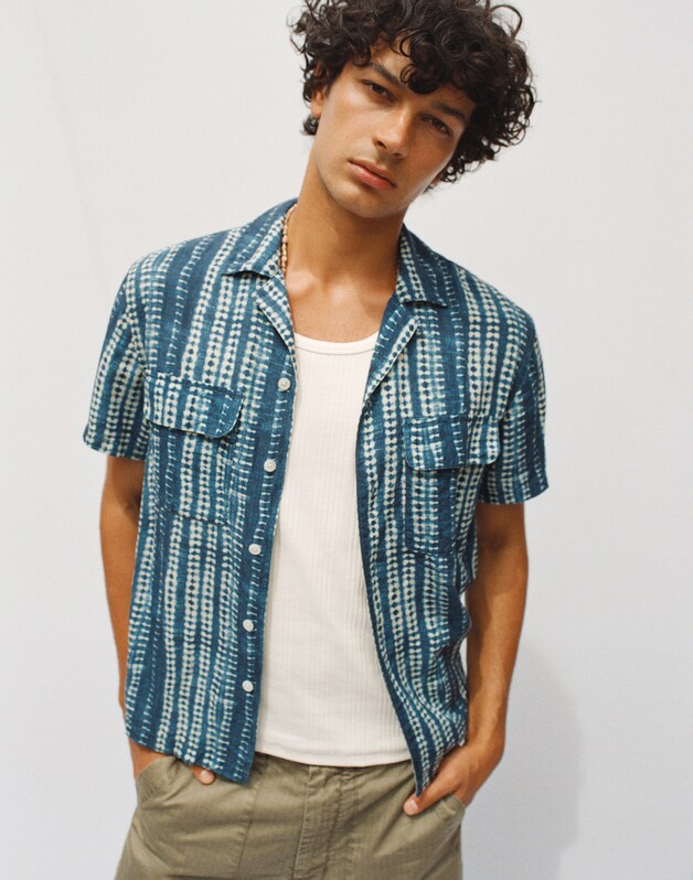 Short-Sleeve Camp Shirt in Archive Linen Blend CLASSIC INDIGO