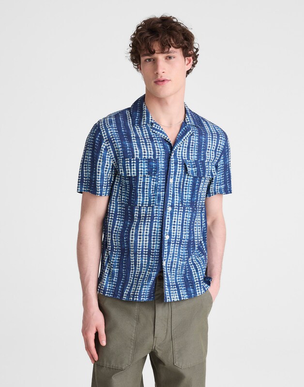 Short-Sleeve Camp Shirt in Archive Linen Blend CLASSIC INDIGO
