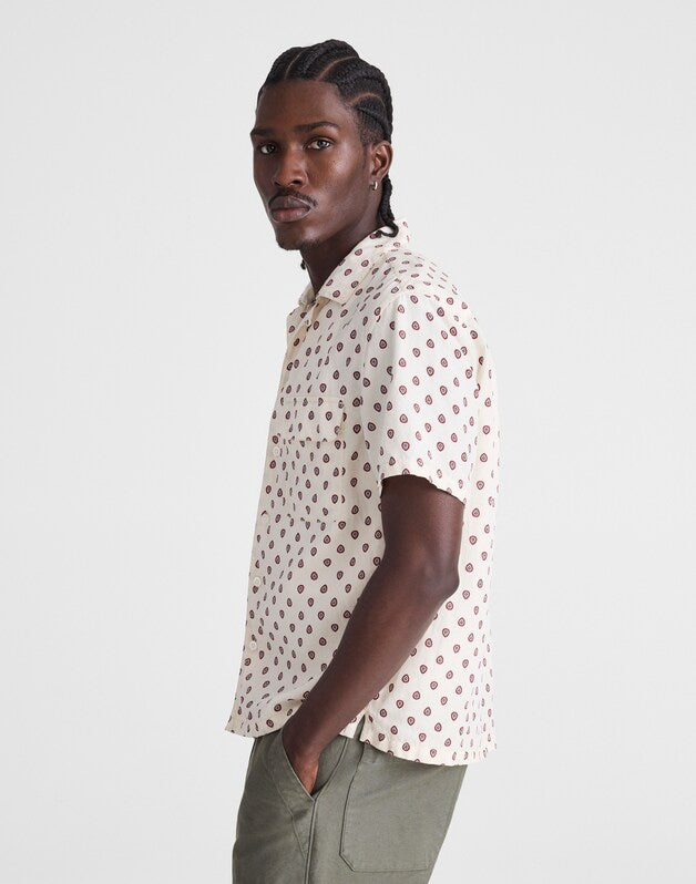 Short-Sleeve Camp Shirt in Archive Linen Blend VINTAGE IVORY