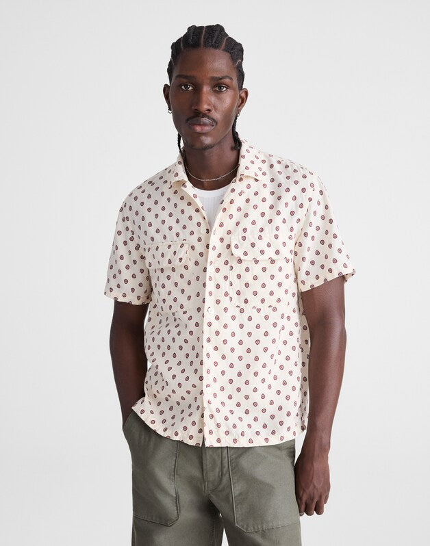Short-Sleeve Camp Shirt in Archive Linen Blend VINTAGE IVORY
