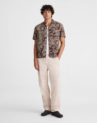 Short-Sleeve Camp Shirt in Archive Linen Blend FLORAL STIPPLED TOILE PRINT