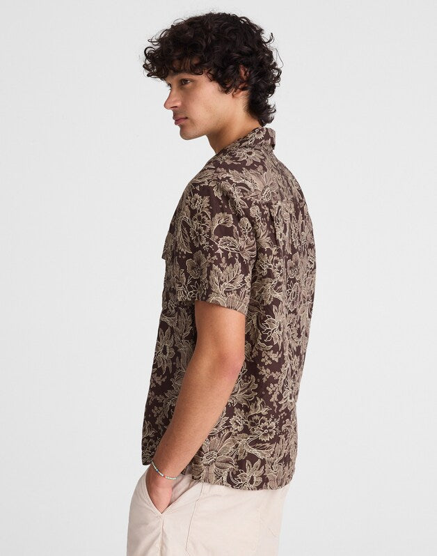 Short-Sleeve Camp Shirt in Archive Linen Blend FLORAL STIPPLED TOILE PRINT