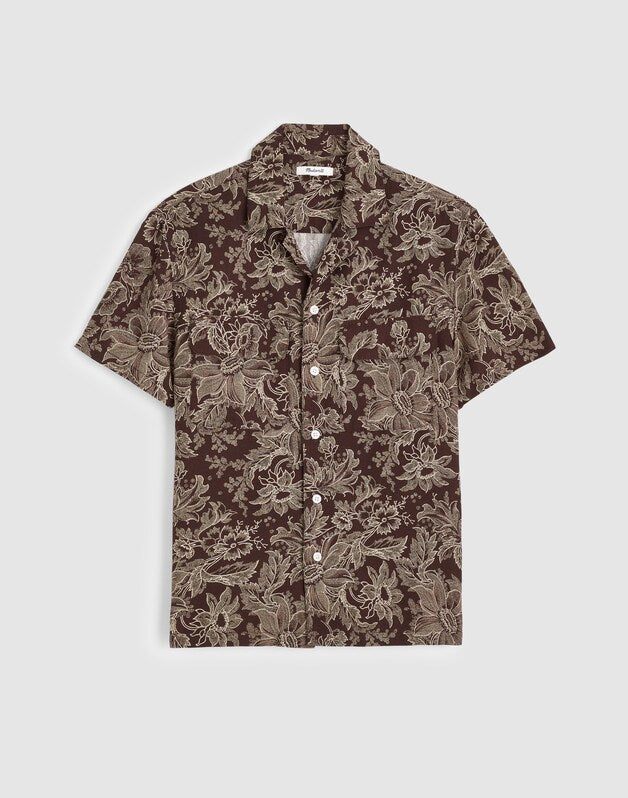 Short-Sleeve Camp Shirt in Archive Linen Blend FLORAL STIPPLED TOILE PRINT