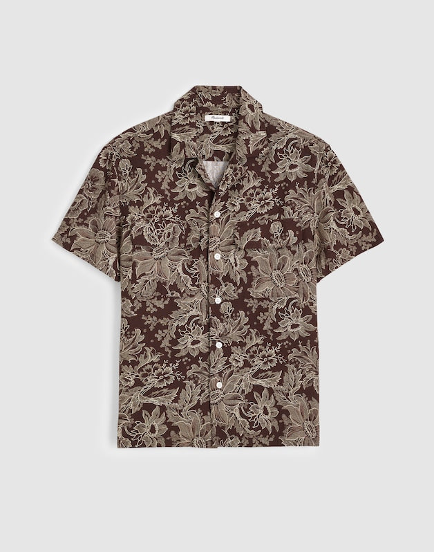 Short-Sleeve Camp Shirt in Archive Linen Blend FLORAL STIPPLED TOILE PRINT