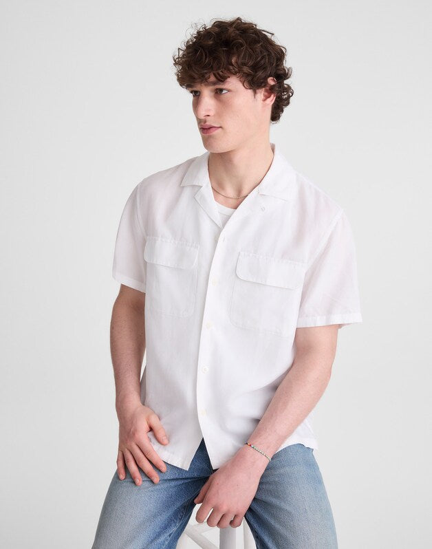 Short-Sleeve Camp Shirt in Archive Linen Blend WHITE