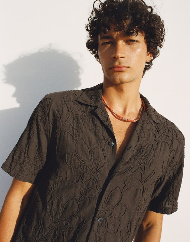 The Short-Sleeve Camp Shirt in Cotton COOL OBSIDIAN