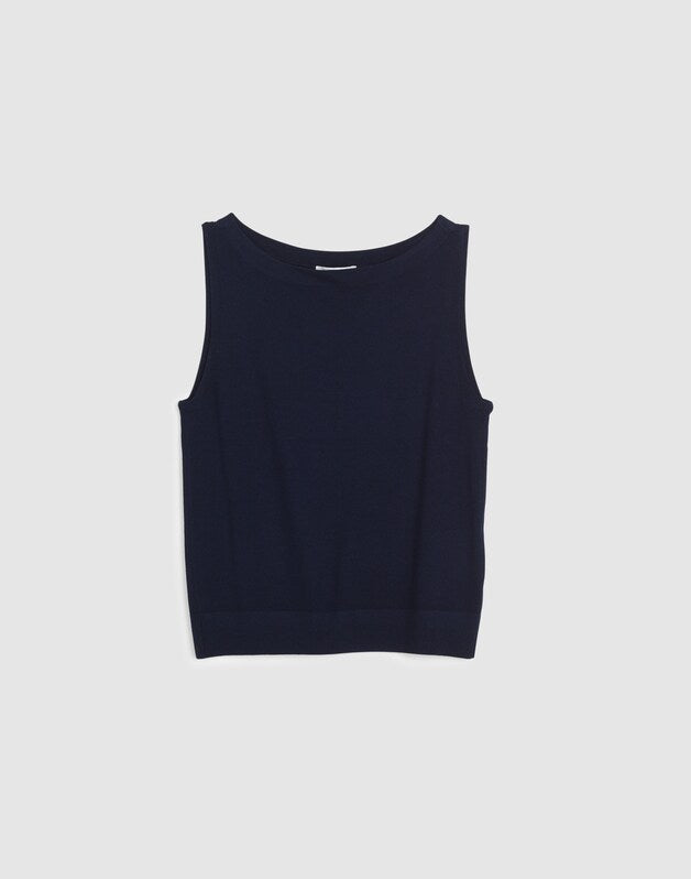 Boatneck Sweater Tank in Merino Wool-Silk Blend DARK NAVY