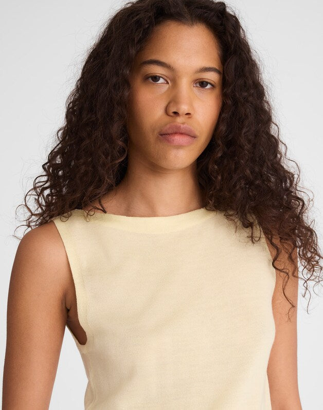 Boatneck Sweater Tank in Merino Wool-Silk Blend SHEER PINEAPPLE
