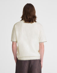 Tipped Knit Button-Up Shirt in Slub Knit Cotton NATURAL