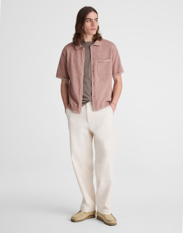 Tipped Knit Button-Up Shirt in Slub Knit Cotton PALE THISTLE