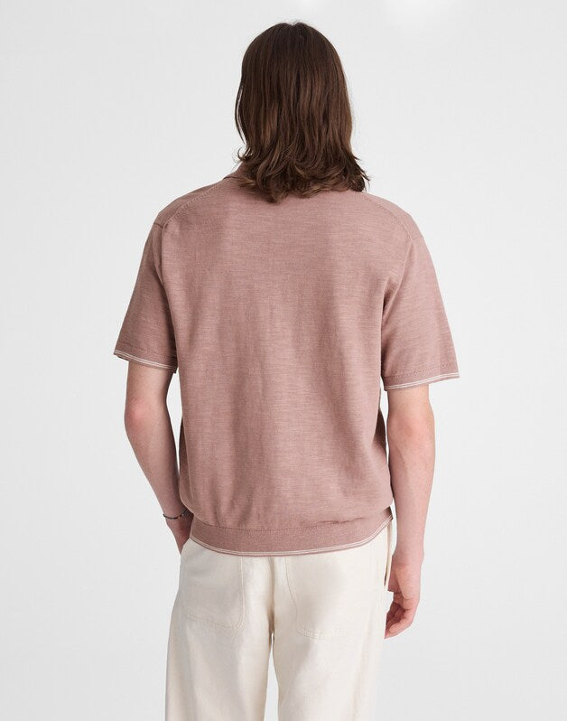 Tipped Knit Button-Up Shirt in Slub Knit Cotton PALE THISTLE
