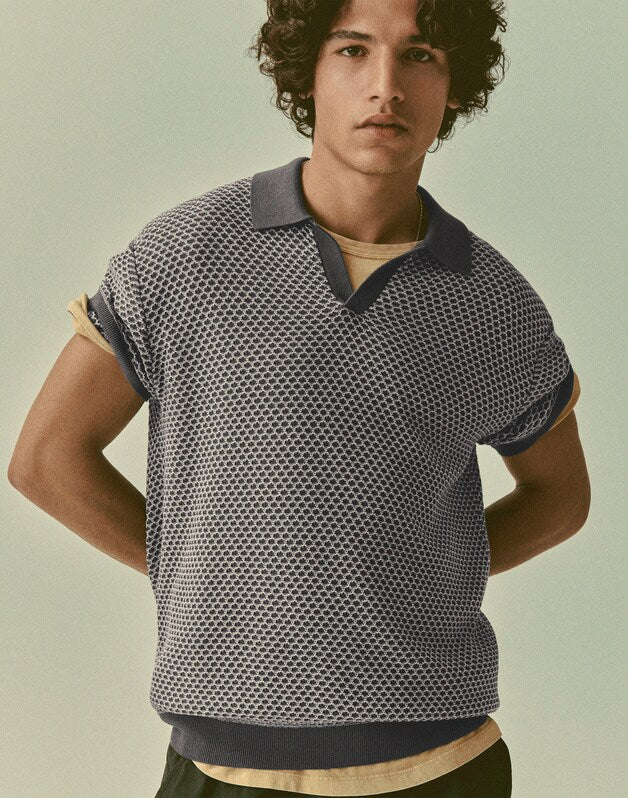 Johnny-Collar Sweater Polo STORMY SPRUCE