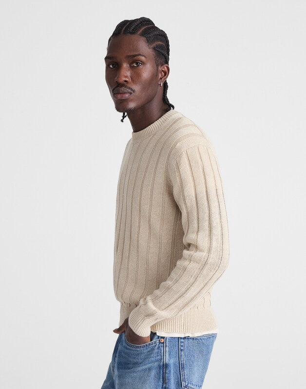 Crewneck Sweater in DuneRib Linen NATURAL