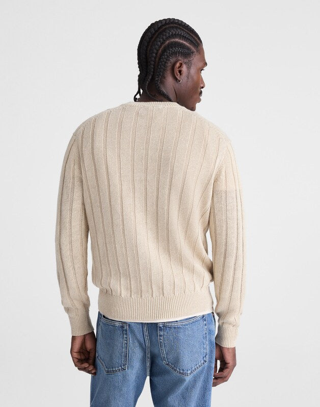 Crewneck Sweater in DuneRib Linen NATURAL