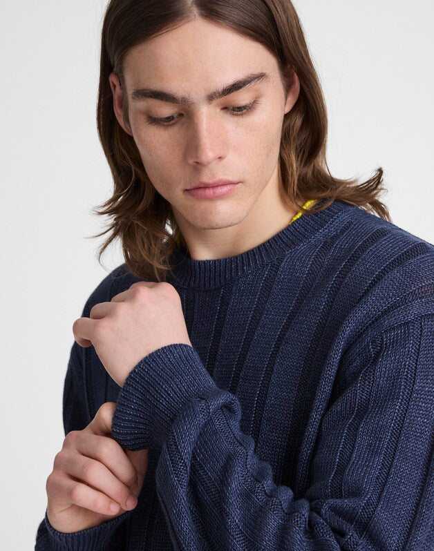 Crewneck Sweater in DuneRib Linen DEEP NAVY