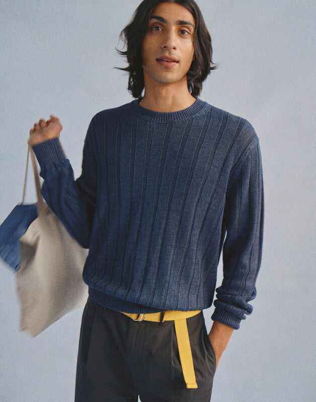 Crewneck Sweater in DuneRib Linen DEEP NAVY