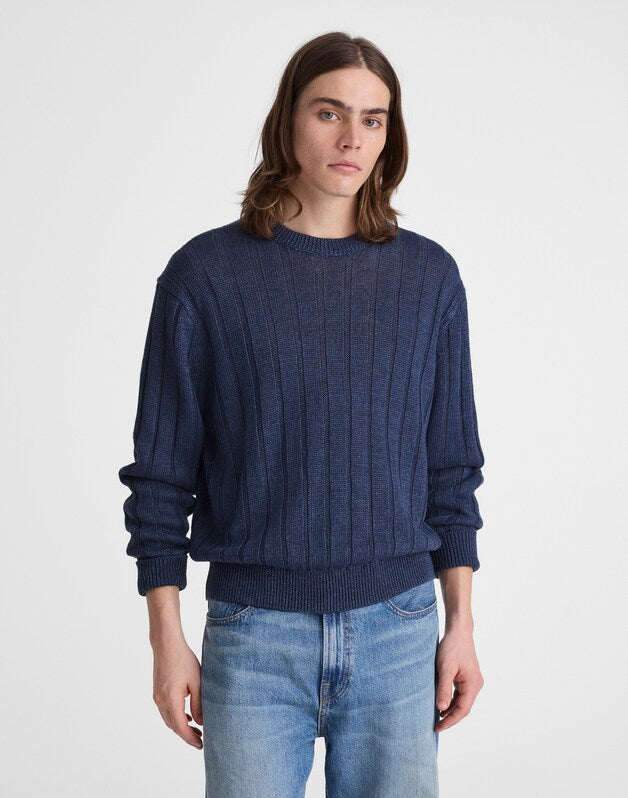 Crewneck Sweater in DuneRib Linen DEEP NAVY