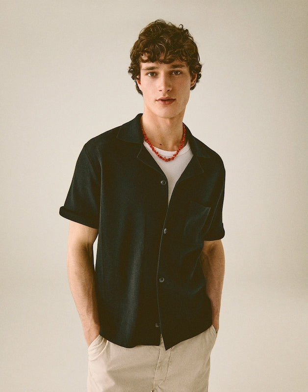 Knit Short-Sleeve Boxy Shirt JET BLACK