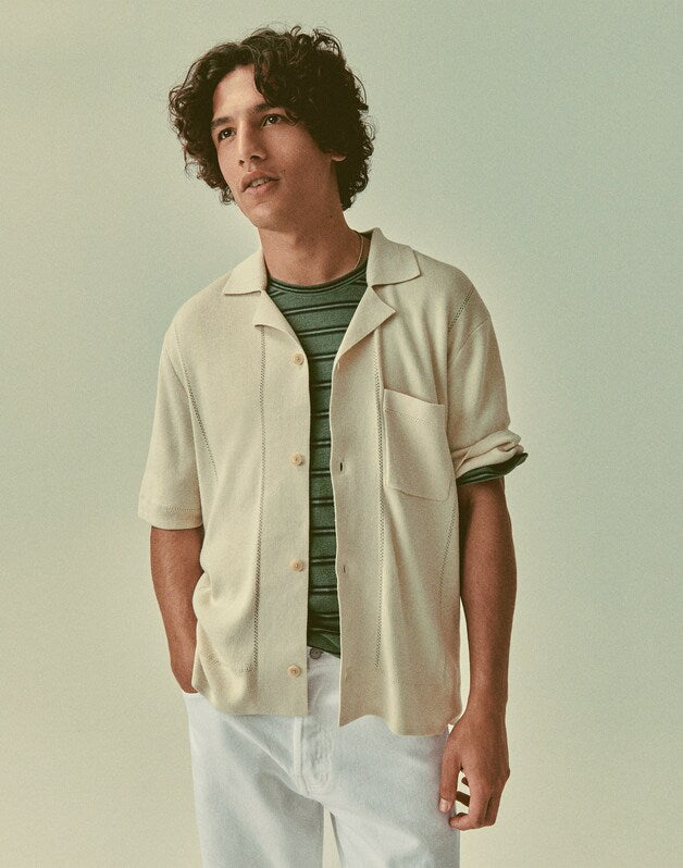 Knit Short-Sleeve Boxy Shirt DUSTY PEARL