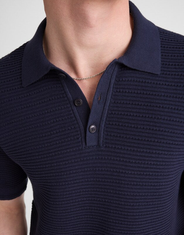 Textured Open-Stitch Polo INK