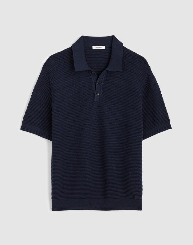 Textured Open-Stitch Polo INK
