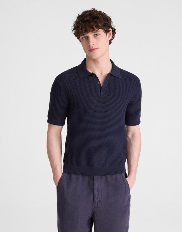 Textured Open-Stitch Polo INK