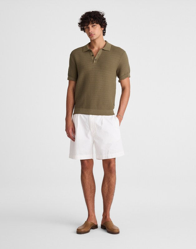 Textured Open-Stitch Polo OLIVE STONE