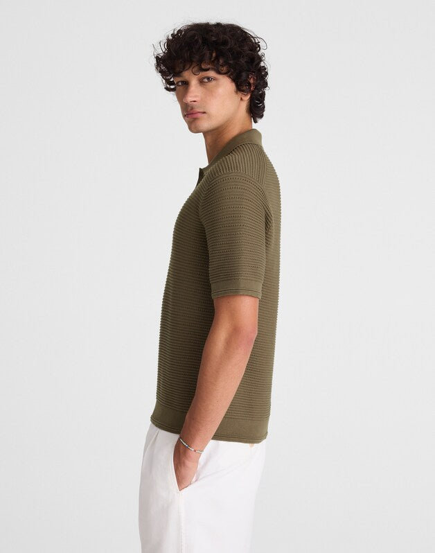Textured Open-Stitch Polo OLIVE STONE