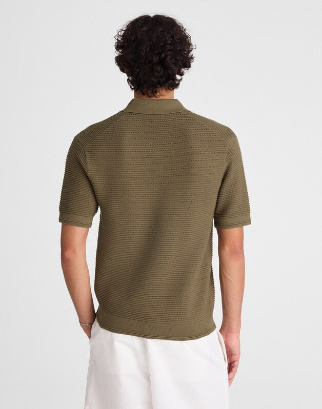 Textured Open-Stitch Polo OLIVE STONE