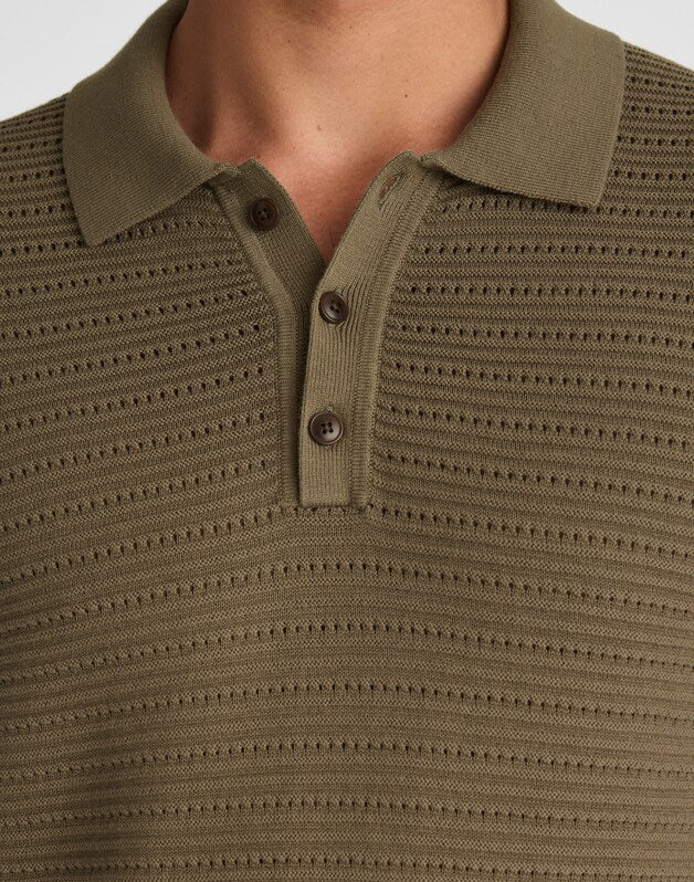 Textured Open-Stitch Polo OLIVE STONE
