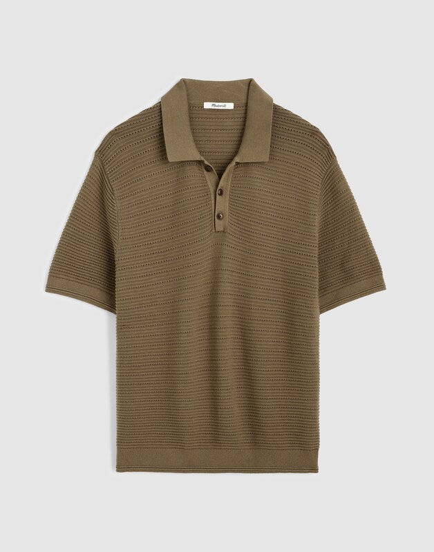 Textured Open-Stitch Polo OLIVE STONE