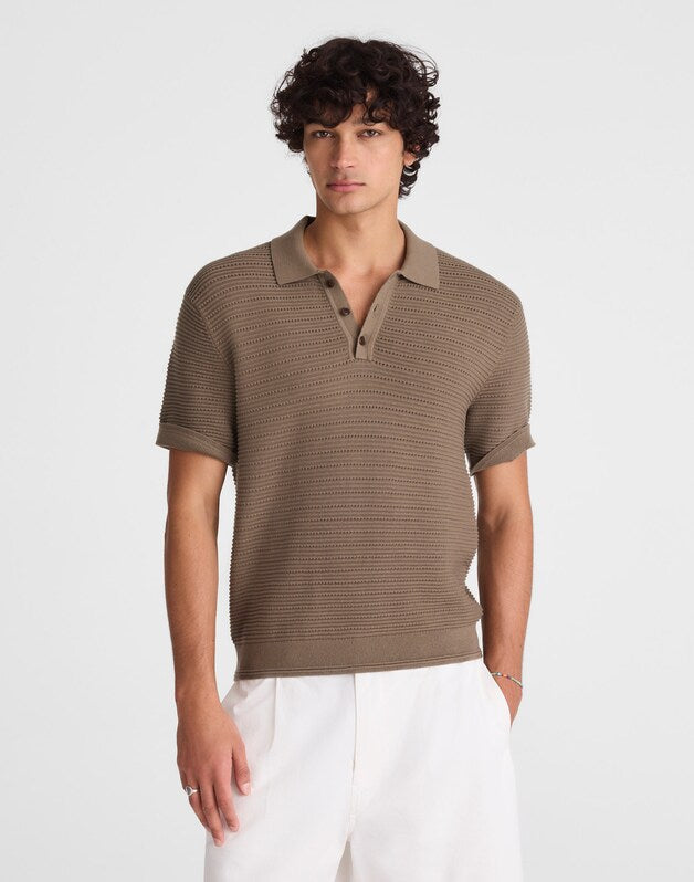 Textured Open-Stitch Polo OLIVE STONE