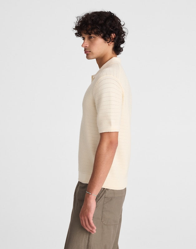 Textured Open-Stitch Polo ANTIQUE CREAM