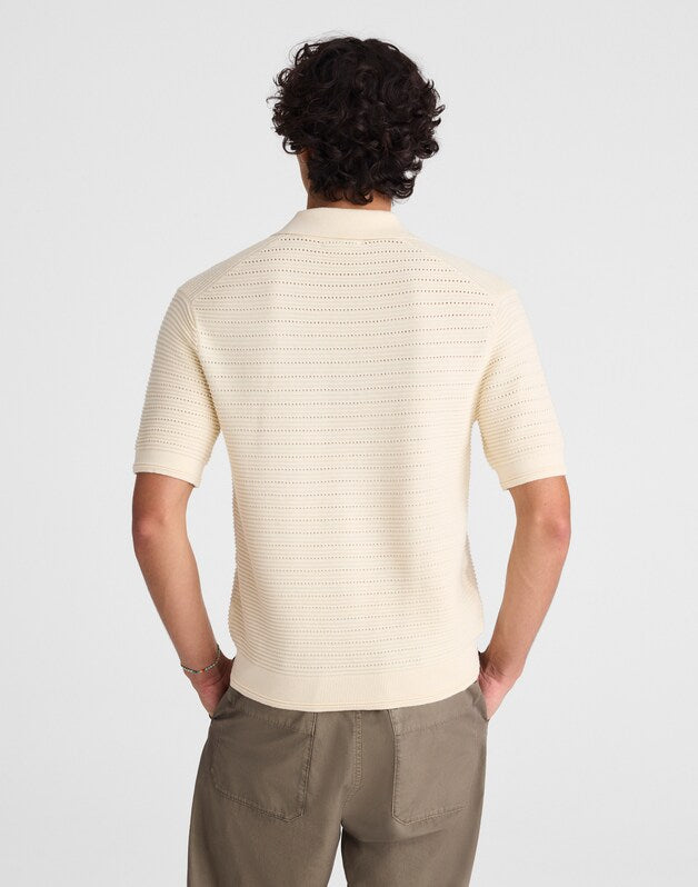 Textured Open-Stitch Polo ANTIQUE CREAM