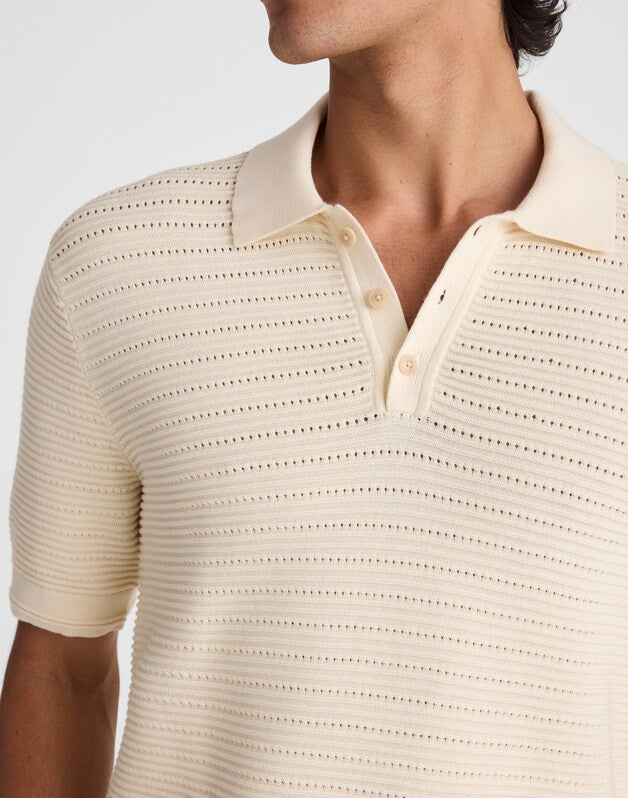 Textured Open-Stitch Polo ANTIQUE CREAM