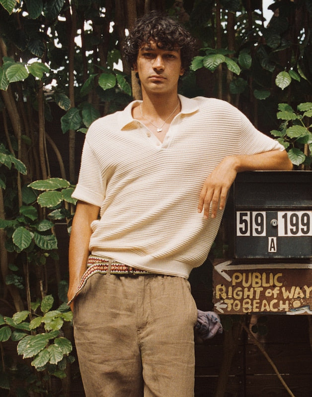 Textured Open-Stitch Polo ANTIQUE CREAM