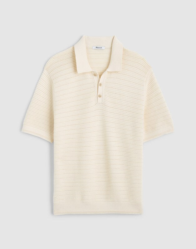 Textured Open-Stitch Polo ANTIQUE CREAM