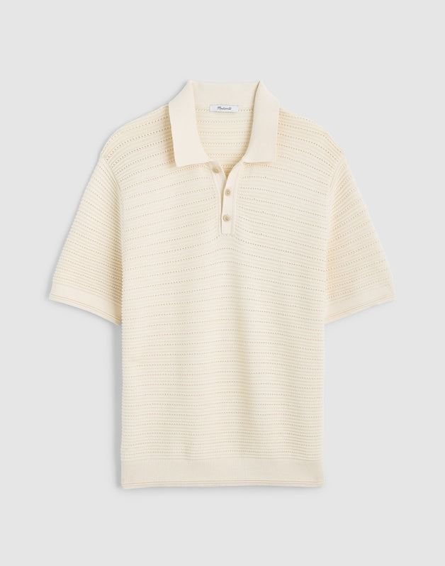 Textured Open-Stitch Polo ANTIQUE CREAM