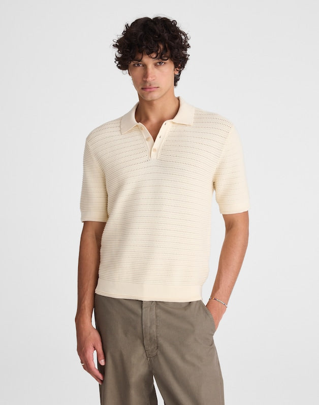 Textured Open-Stitch Polo ANTIQUE CREAM