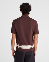Knit Button-Up Shirt in Border Stripe RUM RAISIN
