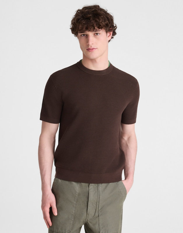 Textured-Stitch Sweater Tee CHOCOLATE