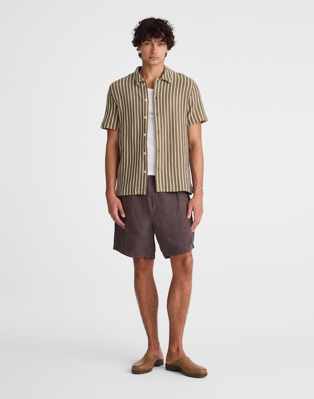 Textured-Knit Short-Sleeve Shirt OLIVE