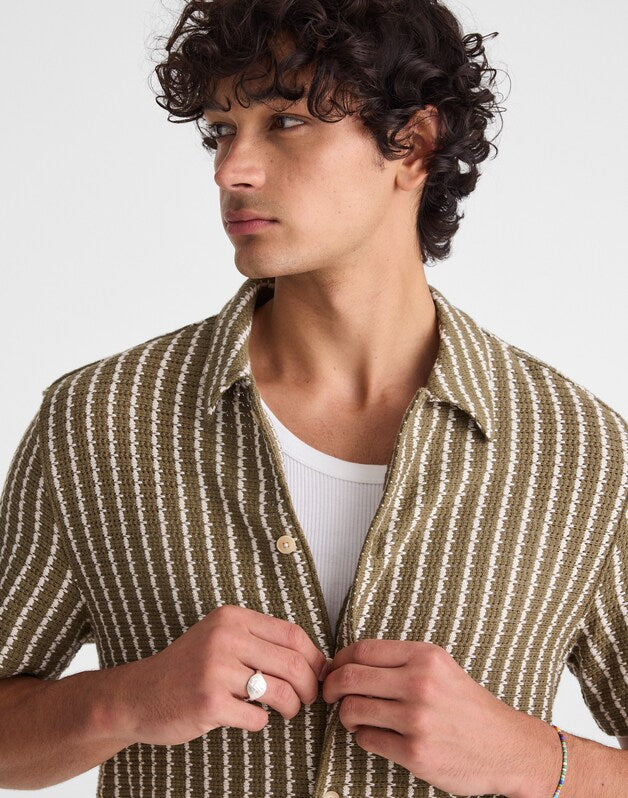 Textured-Knit Short-Sleeve Shirt OLIVE